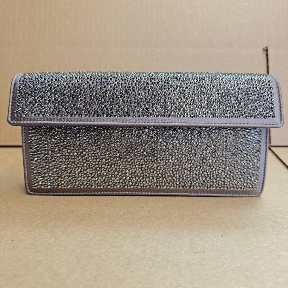 Oscar de la Renta Alibi Slim Crystal Pave Satin Shoulder Bag - Gray - Picture 5 of 9
